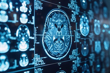 Poster - Brain MRI scan on display showing detailed head imaging