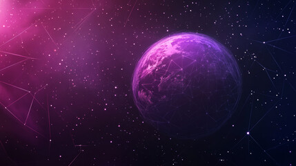 Space planet background with an astronomy theme. This abstract technological cosmos background features a purple-colored planet Earth. The design emphasizes the universe or galaxy concept digital.