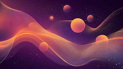 Wall Mural - Abstract waves with spheres in a cosmic color palette.