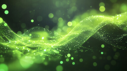 Poster - Abstract background featuring green energy lines and cyclic circles, enhanced with magical bokeh effects from particles.