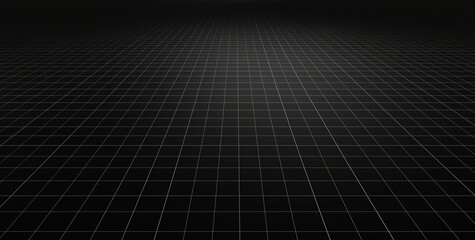 Wall Mural - Abstract black and white grid pattern with a vanishing point in the distance.