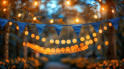 Traditional Oktoberfest Decor: Blue and White Bunting Flags on Vector Background