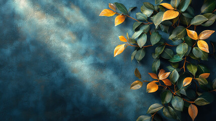 Wall Mural - Green Leaves on Blue.