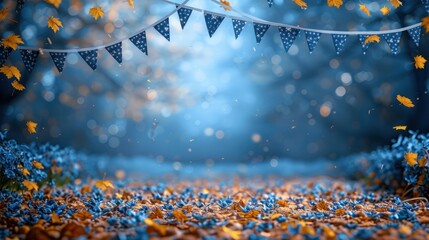 Traditional Oktoberfest Decor: Blue and White Bunting Flags on Vector Background