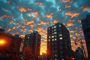 Wall Mural - The sky is orange and the sun is setting