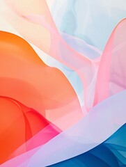 Wall Mural - Abstract background of translucent fabric in shades of pink, orange, blue, and white. The image creates a soft and airy effect.