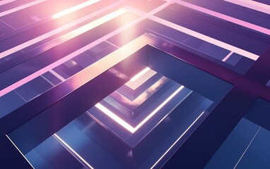 Wall Mural - Abstract geometric pattern with a futuristic feel, featuring a series of intersecting lines and glowing lights in shades of purple and pink.