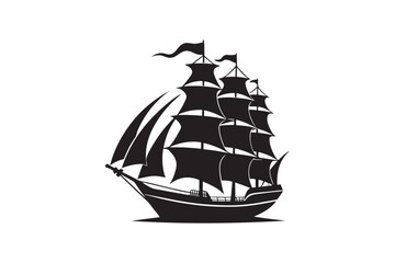 Wall Mural - Sailing Ship silhouette vector illustration, Sailing Ship silhouette vector. Sailing Ship silhouette PNG