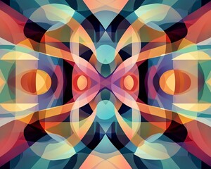 Wall Mural - Abstract geometric pattern with vibrant colors like orange, pink, and blue.