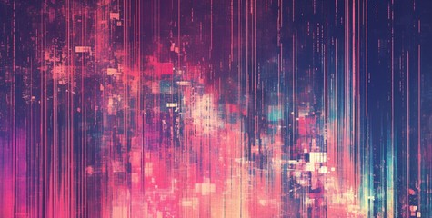 Wall Mural - Abstract digital art with a vibrant color palette of pink, blue, and purple.