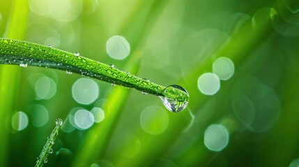 Wall Mural - Dewdrop on Green Grass Blade