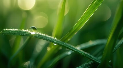 Wall Mural - Dewdrop on Green Grass Blade