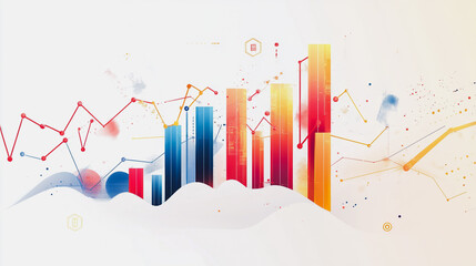 Abstract white background with Colorful charts and graphs with statistics to innovative analyze business potential and forecast future development of companies growth.