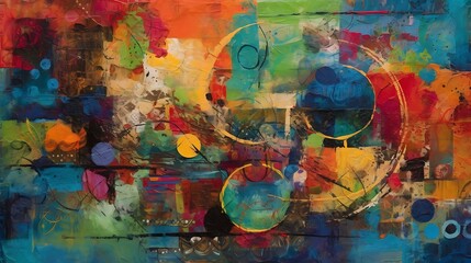 Wall Mural - Vibrant abstract artwork with bold colors and dynamic shapes.