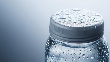 Wall Mural - A plastic water bottle with condensation on a table.