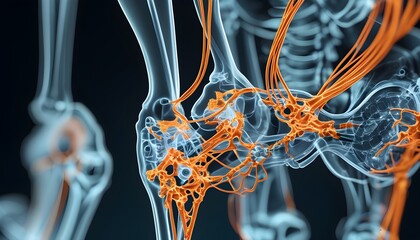 Interactive 3D Holographic Knee X-ray Display Highlighting Bone Connections and Cartilage with Touch Technology Elements