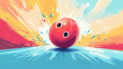 Canvas Print - A red bowling ball rolls down a lane towards the pins, with sparks flying.