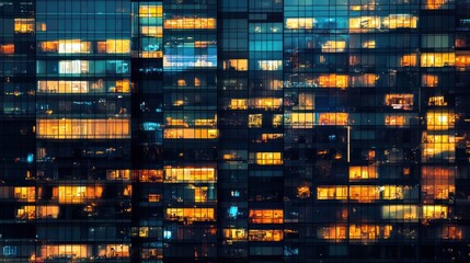 Wall Mural - Night Cityscape: Illuminated Windows of a Modern Skyscraper