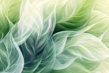 Poster - Elegant abstract design featuring soft green and white leaves, creating a serene and calming atmosphere for any project.