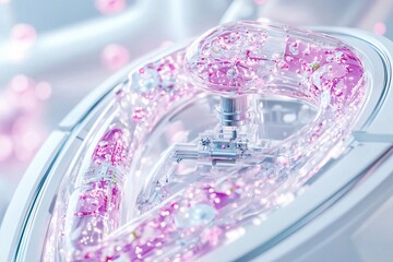 Poster - A close-up of a shimmering decorative piece featuring pink crystals and transparent elements, creating a modern and elegant aesthetic.