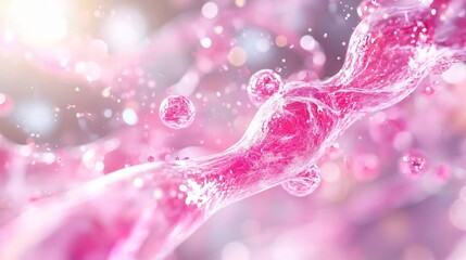 Poster - A vibrant splash of pink liquid, creating dynamic shapes and bubbles, perfect for backgrounds and abstract designs.