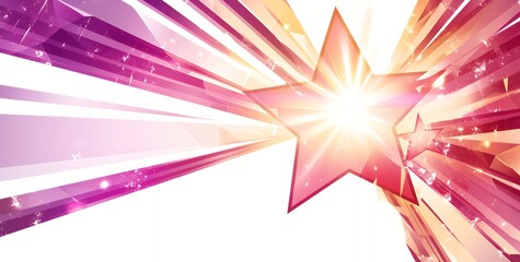 Abstract background featuring a bright red star with a sunburst effect against a white background with streaks of pink, orange, and purple.