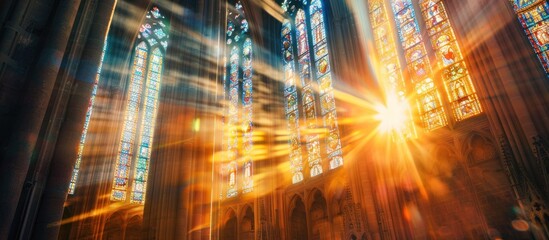 Sunlight Streaming Through Stained Glass Windows