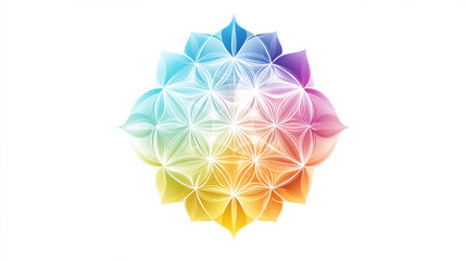 Sacred geometry featuring a lotus flower and mandala ornament/pattern. Esoteric symbol of the Flower of Life, isolated on a white background in a vector illustration.