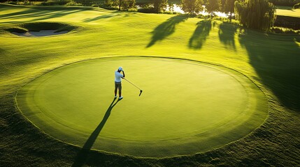 Canvas Print - A golfer lines up a putt on a green golf course.