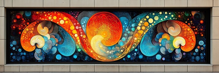 Wall Mural - Vibrant mural featuring swirling patterns and colorful orbs.