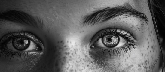 Close-up of a Woman's Eye with Freckles in Black and White