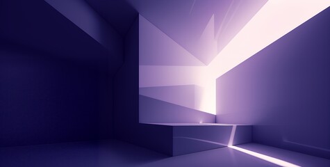 Wall Mural - a beam of light cuts through a purple room with geometric shapes.