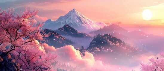 Poster - Pink Sunrise Over Mountains