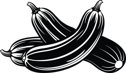 Zucchini fruit icon silhouette vector illustration on black and white.