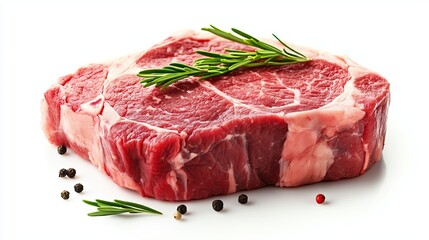 Wall Mural - Fresh ribeye raw beef steak on white background