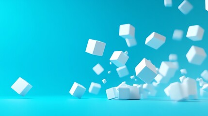 Sticker - White 3D cubes floating in the air on a blue background.