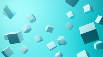 Sticker - White 3D cubes floating in the air on a blue background.