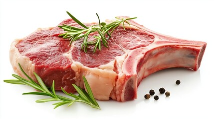 Wall Mural - Fresh t bone raw beef steak on white background