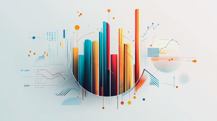 Abstract white background with Colorful charts and graphs with statistics to innovative analyze business potential and forecast future development of companies growth.