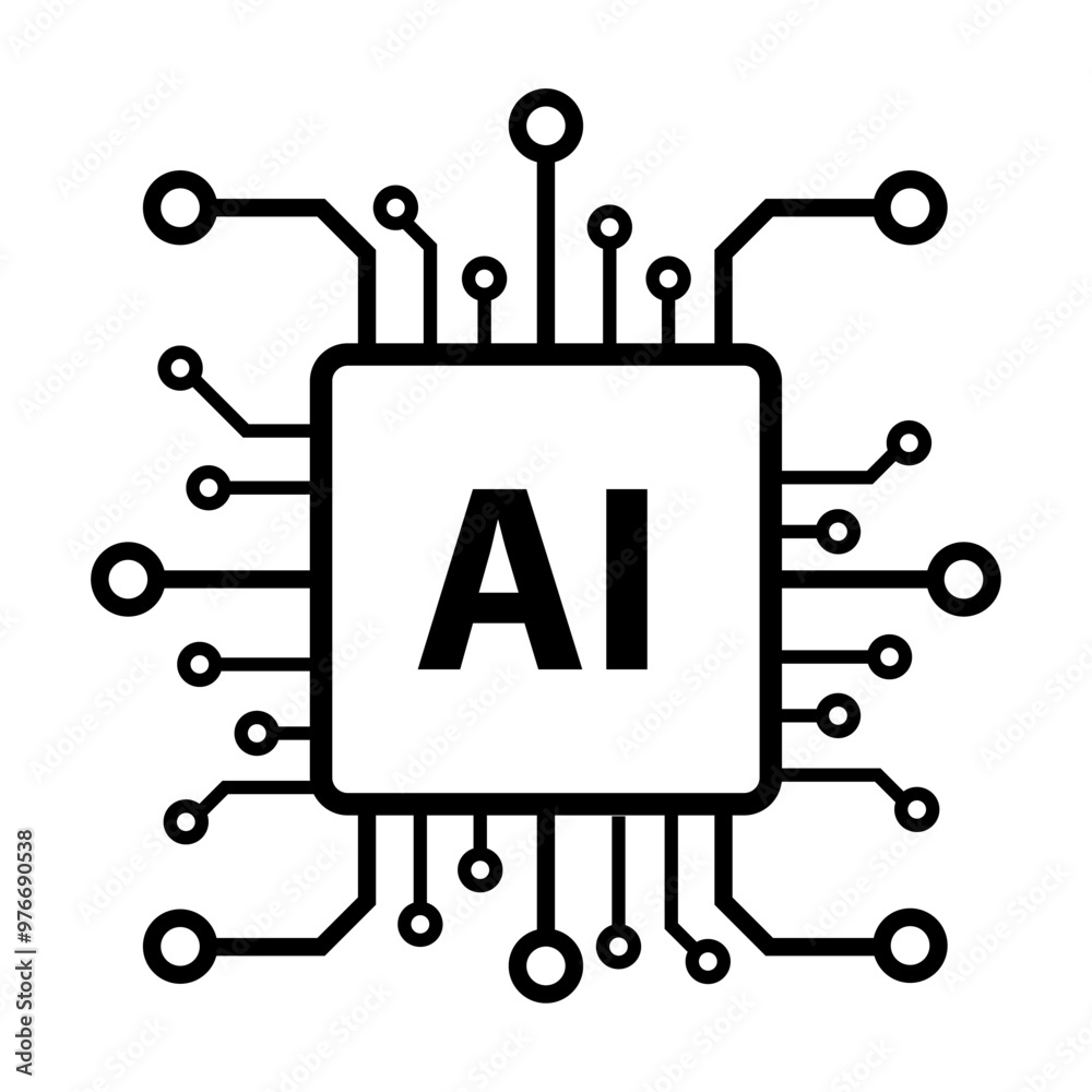 Artificial intelligence AI processor chip vector icon symbol for ...