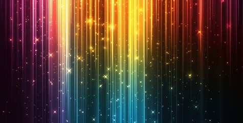 Wall Mural - Abstract background with vertical lines of light in rainbow colors and sparkling glitter.