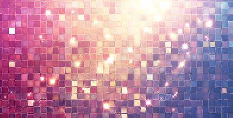 Wall Mural - A shimmering mosaic of squares in shades of pink, purple, and gold, reflecting the light in a dazzling display.