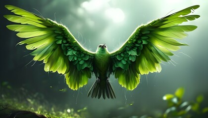 Wall Mural - Emerald-tinged wings gliding gracefully through a sunlit forest