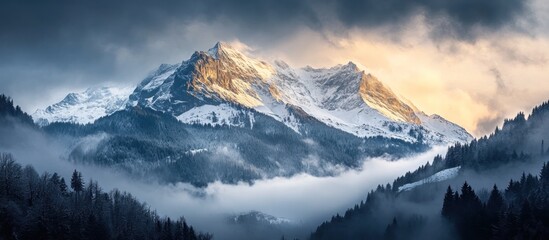 Poster - Snowy Mountain Peak with Fog