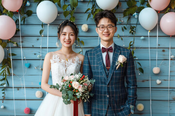 Young couple holding wedding, wedding photos