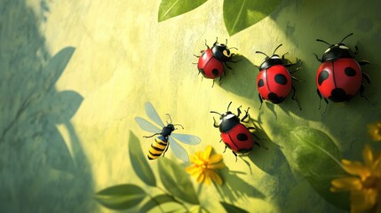 Wall Mural - Ladybugs & Bee.