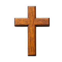 A wooden cross is displayed on transparent background