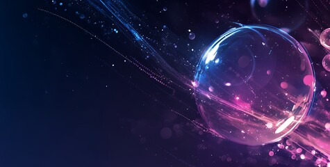 Wall Mural - a large, glowing sphere surrounded by swirling streaks of light and small orbs in a dark purple back