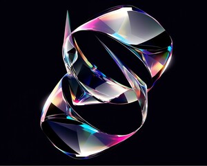 Wall Mural - abstract iridescent glass shapes on a black background.