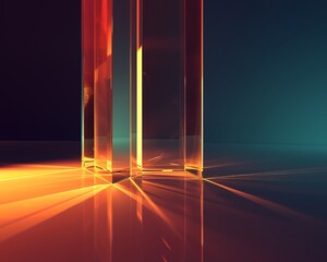 Wall Mural - abstract image of two glass blocks with light shining through them and reflecting off of the surface